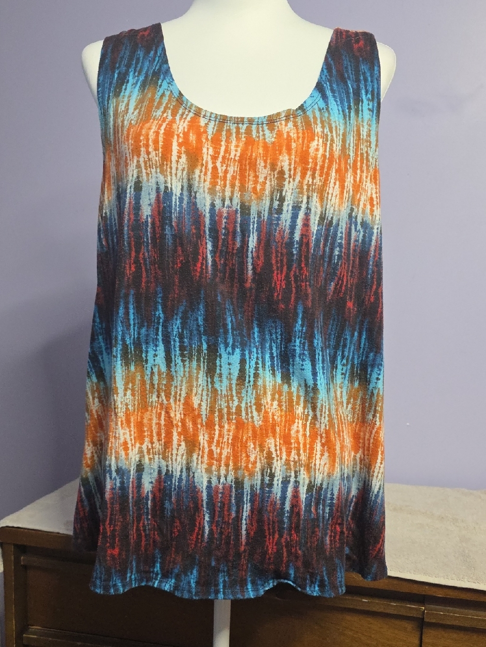 Sleeveless Tie-Dye Stripe Tank Top - Blue & Orange